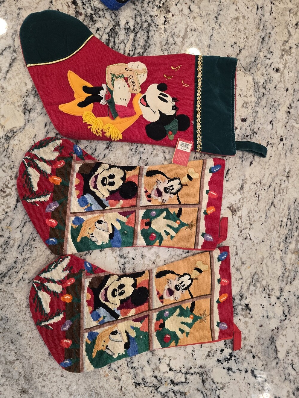 90s VINTAGE Disney Red & Green Mickey and Friends Holiday Stockings